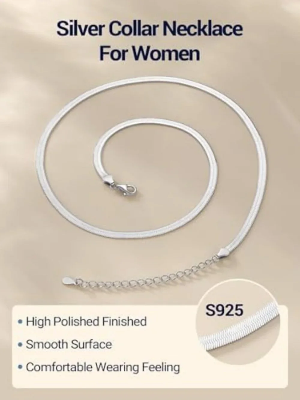 Stainless Steel Herringbone Choker Necklace for Women, 12.5